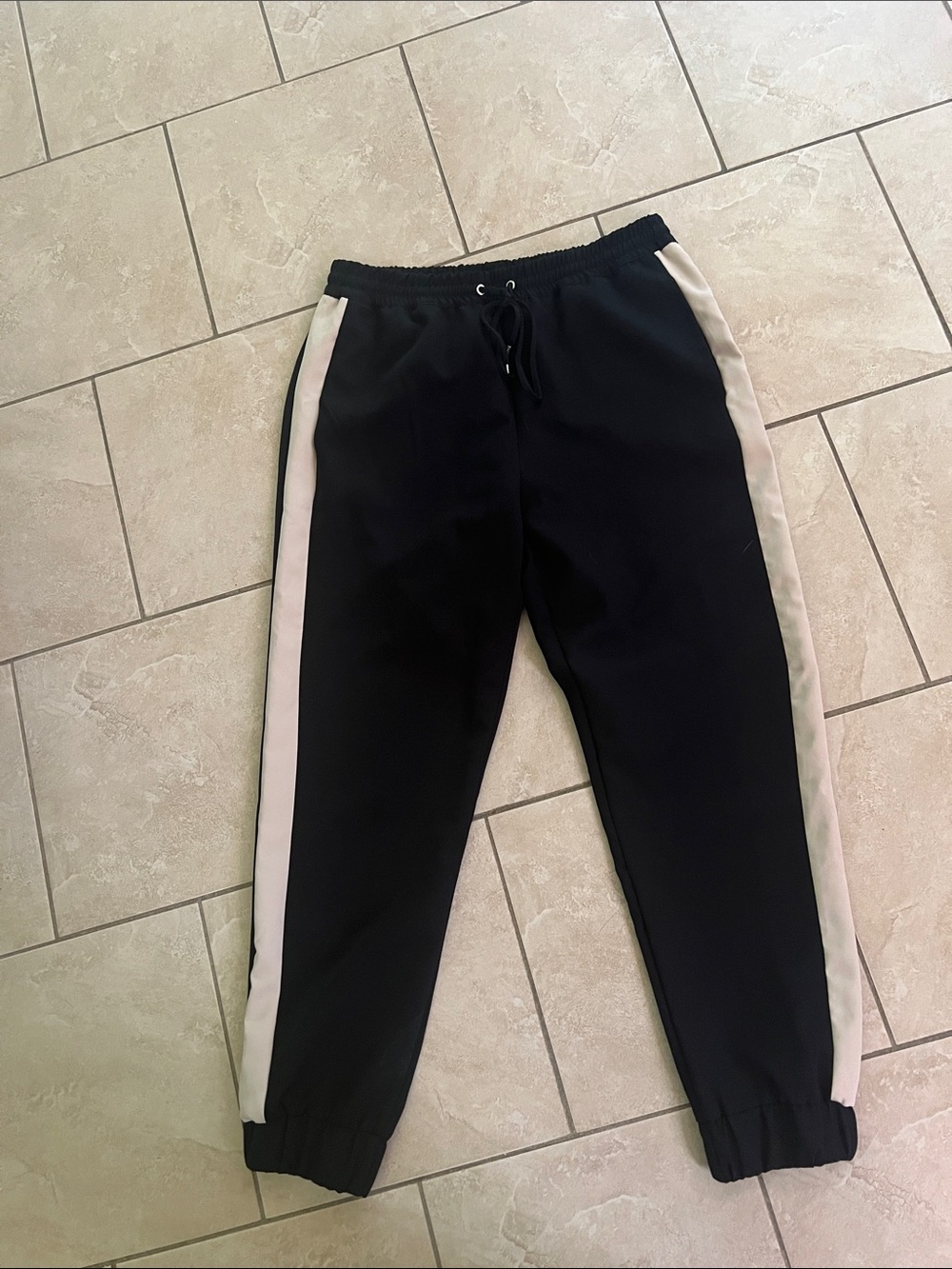 Zara Black Joggers with Cream Side Stripes - Men's